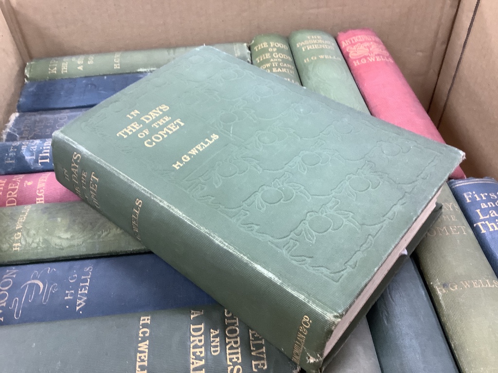 Wells, H.G. – A Collection of (mostly) Novels: includes 1st editions of Anticipations (1902), The Passionate Friends (1913), The Food of the Gods (1904); 19 books in all